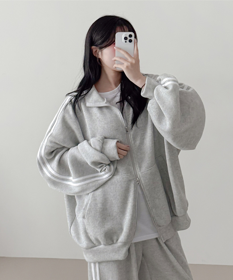 【SET】ーバーフィットジップアップ トレーニングパンツ WHITE MELANGE