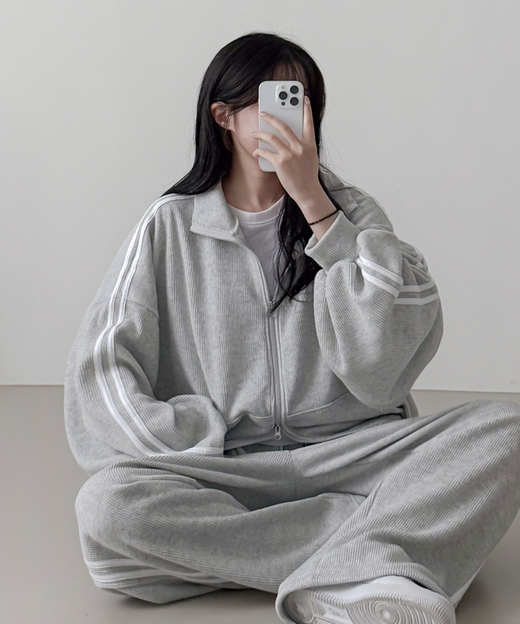 【SET】ーバーフィットジップアップ トレーニングパンツ WHITE MELANGE