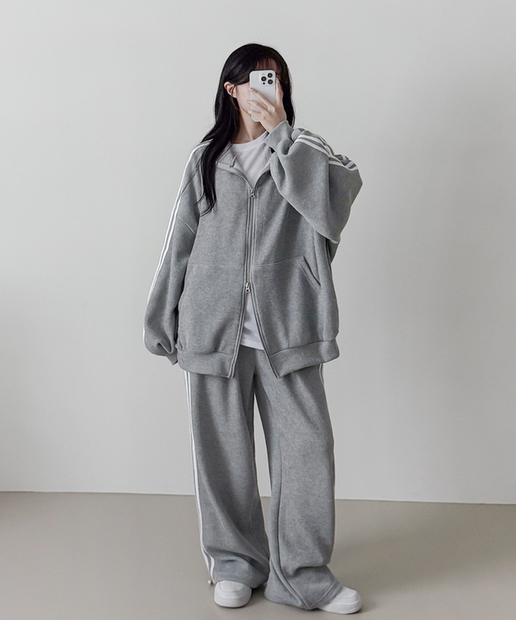 【SET】ーバーフィットジップアップ トレーニングパンツ GREY