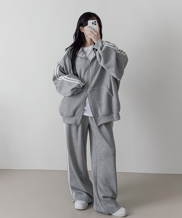 【SET】ーバーフィットジップアップ トレーニングパンツ GREY