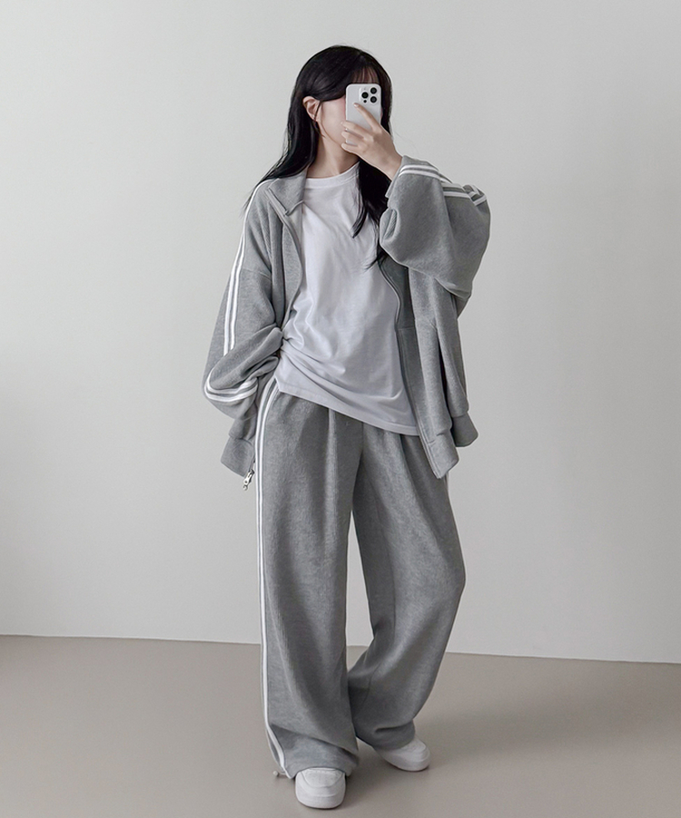 【SET】ーバーフィットジップアップ トレーニングパンツ GREY