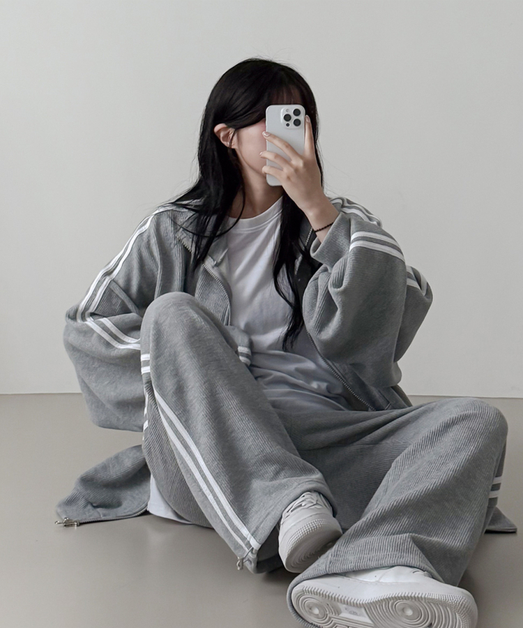 【SET】ーバーフィットジップアップ トレーニングパンツ GREY