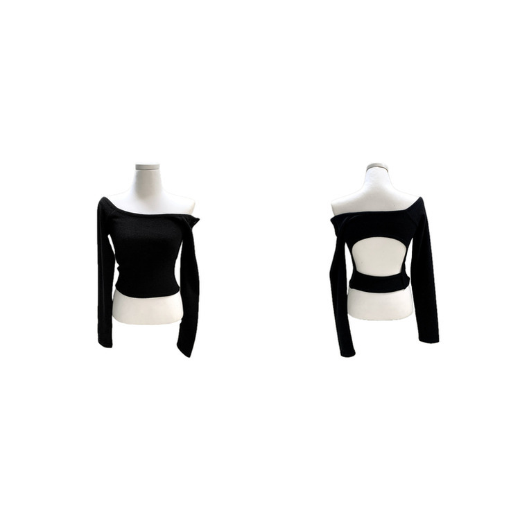 スナップボタンバッグホールオフ長袖Tシャツ