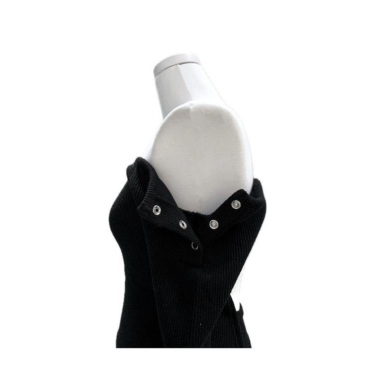 スナップボタンバッグホールオフ長袖Tシャツ