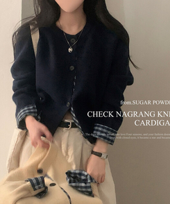 몰리 체크 레이어드 배색 니트 가디건 5color 네이비