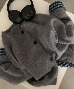 몰리 체크 레이어드 배색 니트 가디건 5color 그레이