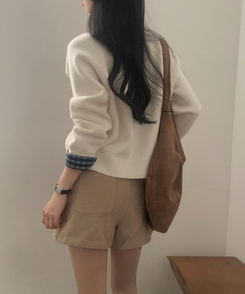 몰리 체크 레이어드 배색 니트 가디건 5color 아이보리
