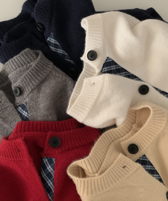 몰리 체크 레이어드 배색 니트 가디건 5color