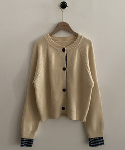 몰리 체크 레이어드 배색 니트 가디건 5color