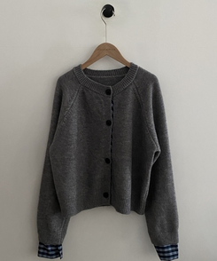 몰리 체크 레이어드 배색 니트 가디건 5color