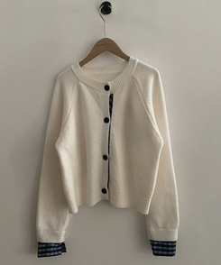 몰리 체크 레이어드 배색 니트 가디건 5color