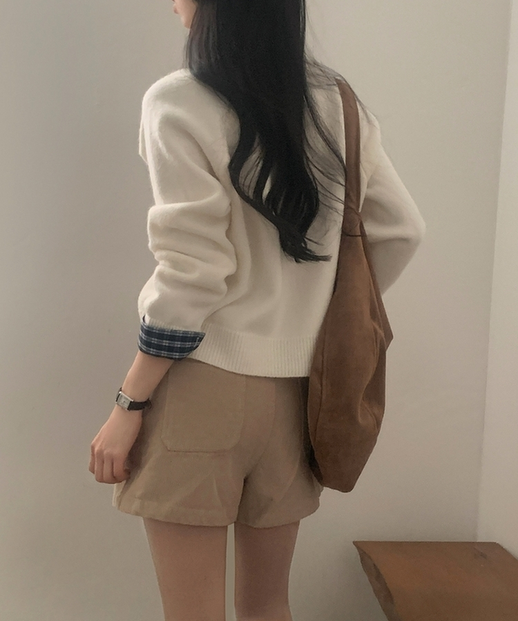 몰리 체크 레이어드 배색 니트 가디건 5color 아이보리