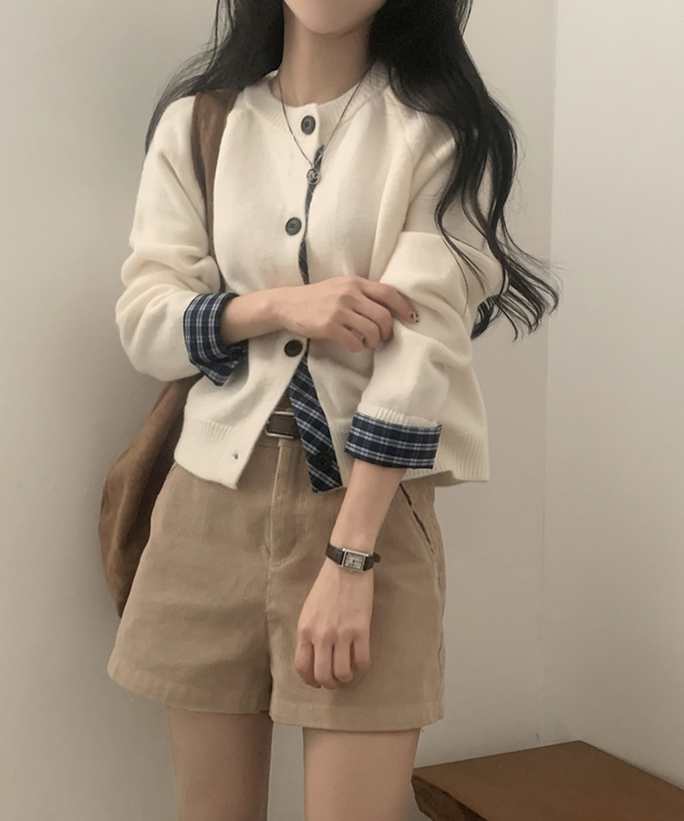 몰리 체크 레이어드 배색 니트 가디건 5color 아이보리