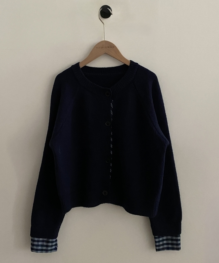 몰리 체크 레이어드 배색 니트 가디건 5color