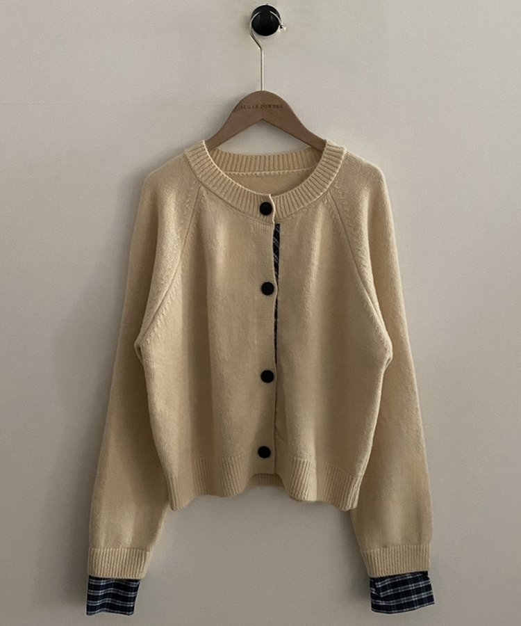 몰리 체크 레이어드 배색 니트 가디건 5color