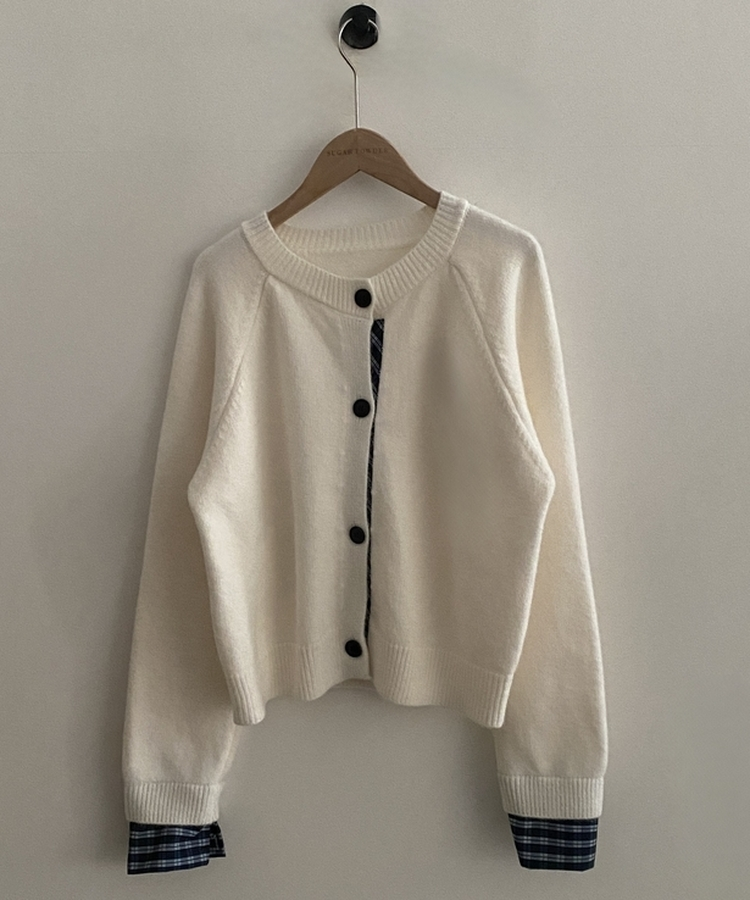 몰리 체크 레이어드 배색 니트 가디건 5color