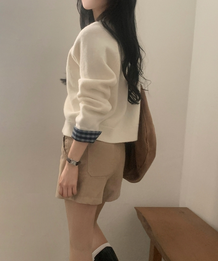 チェックレイヤードバイカラーニットカーディガン(5color) IVORY