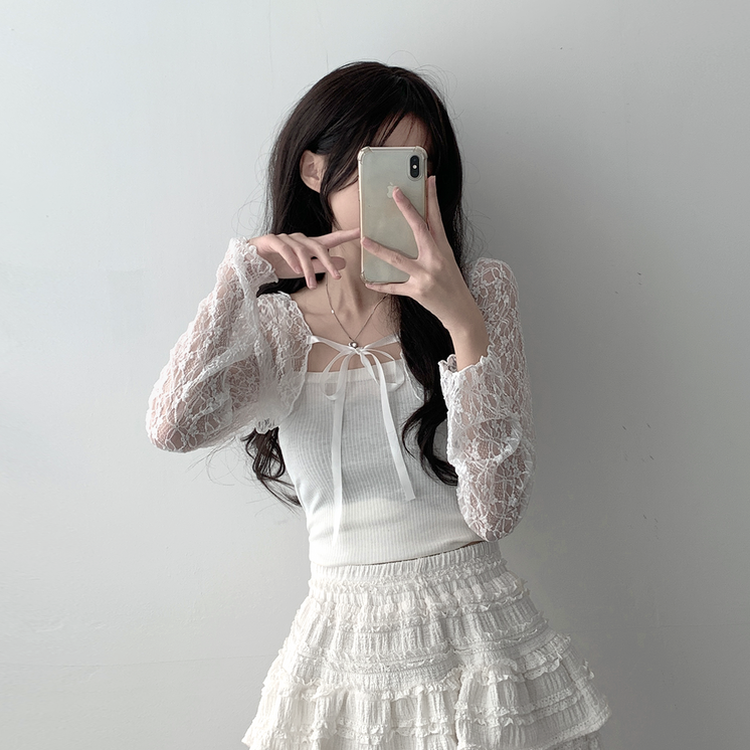 가디건품절 주문폭주감사세일 리본 플라워 시스루 볼레로 가디건휘핑 밴딩 캉캉 미니 스커트 투피스 A33