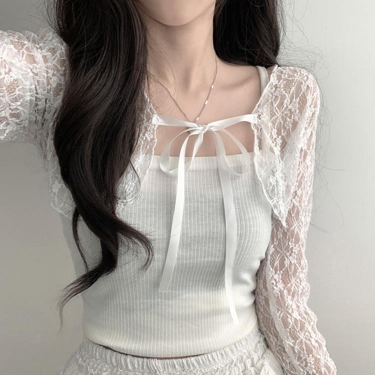 가디건품절 주문폭주감사세일 리본 플라워 시스루 볼레로 가디건휘핑 밴딩 캉캉 미니 스커트 투피스 A33