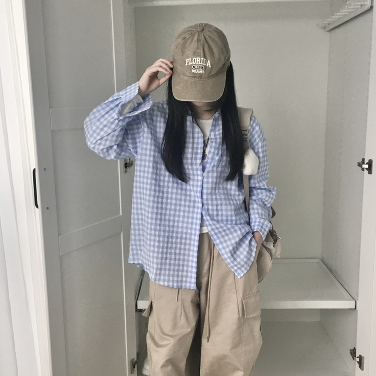 청량 스파클링 바스락 오버핏 루즈핏 체크 셔츠 남방 여름아우터 봄 셔츠 소라