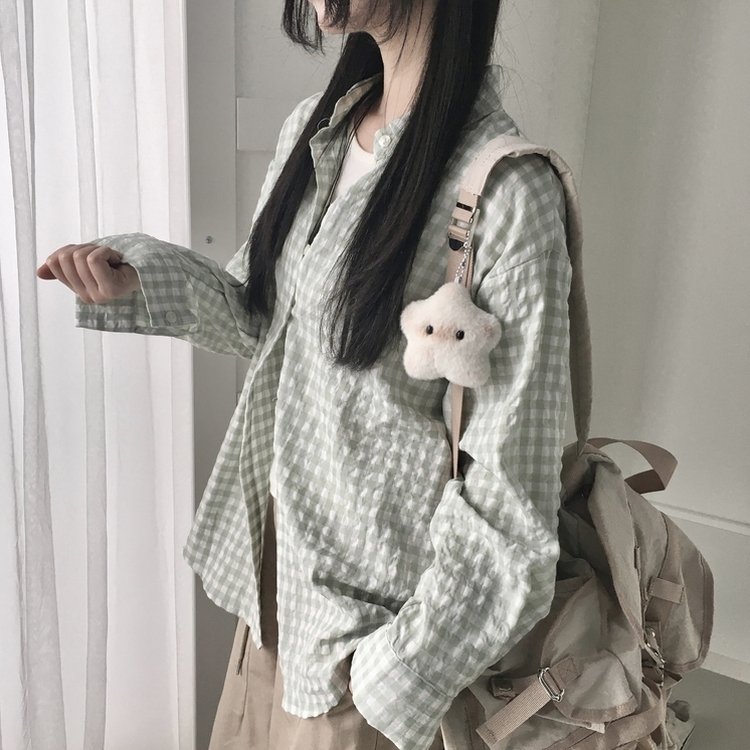 청량 스파클링 바스락 오버핏 루즈핏 체크 셔츠 남방 여름아우터 봄 셔츠 그린