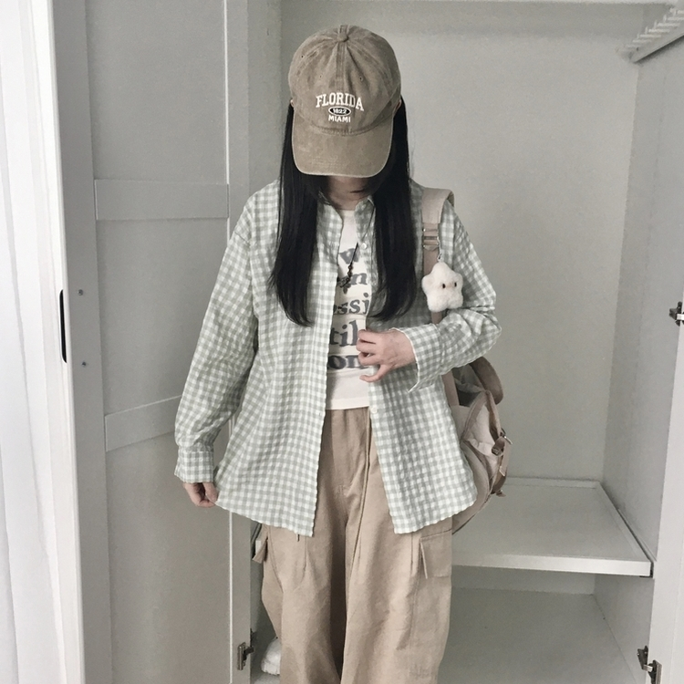 청량 스파클링 바스락 오버핏 루즈핏 체크 셔츠 남방 여름아우터 봄 셔츠 그린