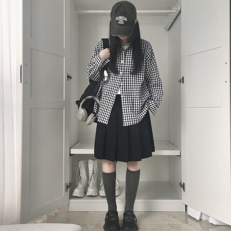 청량 스파클링 바스락 오버핏 루즈핏 체크 셔츠 남방 여름아우터 봄 셔츠 블랙