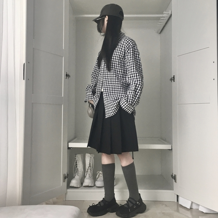 청량 스파클링 바스락 오버핏 루즈핏 체크 셔츠 남방 여름아우터 봄 셔츠 블랙