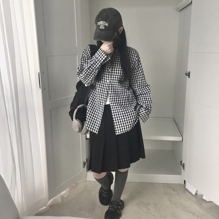 청량 스파클링 바스락 오버핏 루즈핏 체크 셔츠 남방 여름아우터 봄 셔츠 블랙