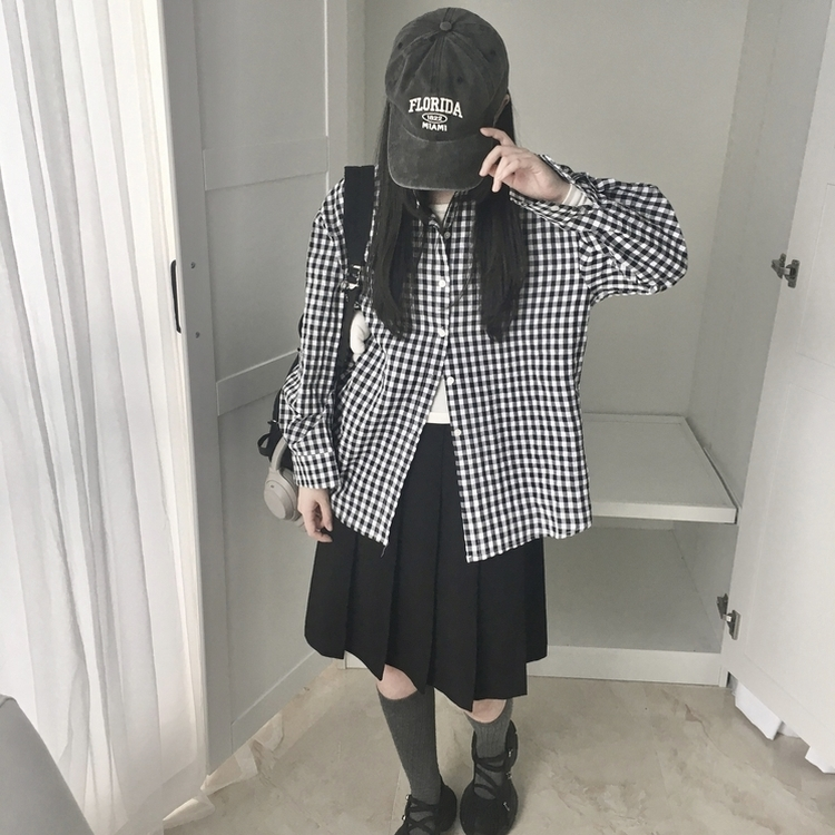 청량 스파클링 바스락 오버핏 루즈핏 체크 셔츠 남방 여름아우터 봄 셔츠 블랙