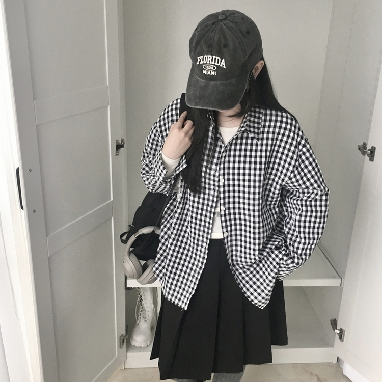 청량 스파클링 바스락 오버핏 루즈핏 체크 셔츠 남방 여름아우터 봄 셔츠 블랙