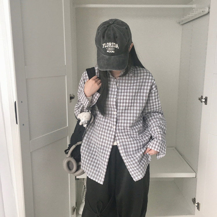 청량 스파클링 바스락 오버핏 루즈핏 체크 셔츠 남방 여름아우터 봄 셔츠 그레이