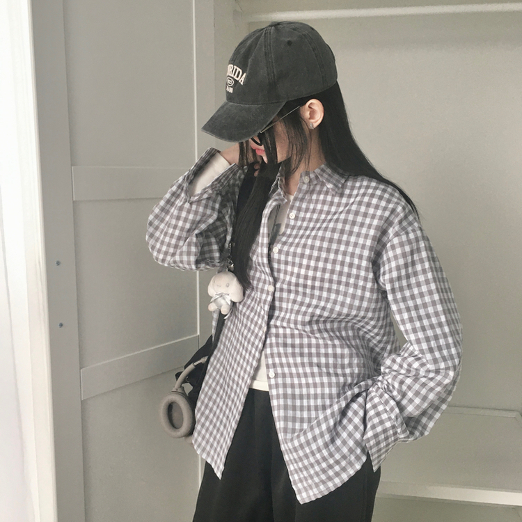 청량 스파클링 바스락 오버핏 루즈핏 체크 셔츠 남방 여름아우터 봄 셔츠 그레이