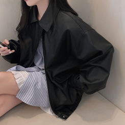 オーバーフィットレザーブルゾンジャケット BLACK