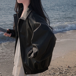 オーバーフィットレザーブルゾンジャケット BLACK