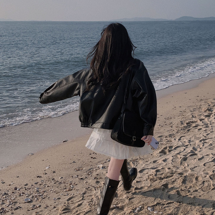 매트 레더의 정석오버핏 레더 블루종 자켓 점퍼 블랙