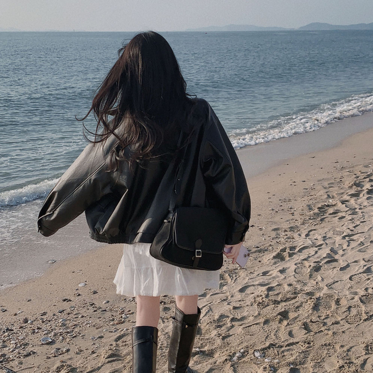 매트 레더의 정석오버핏 레더 블루종 자켓 점퍼 블랙