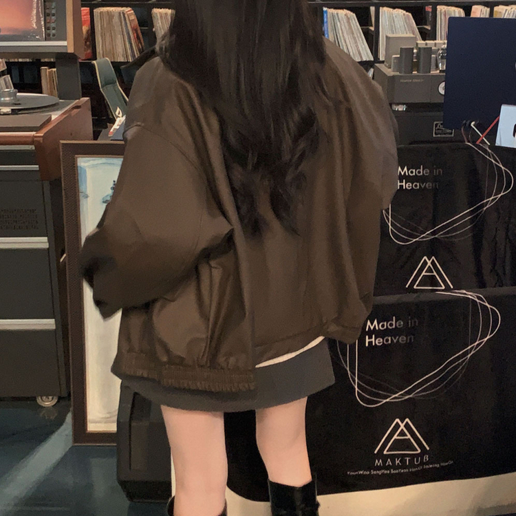 매트 레더의 정석오버핏 레더 블루종 자켓 점퍼 브라운