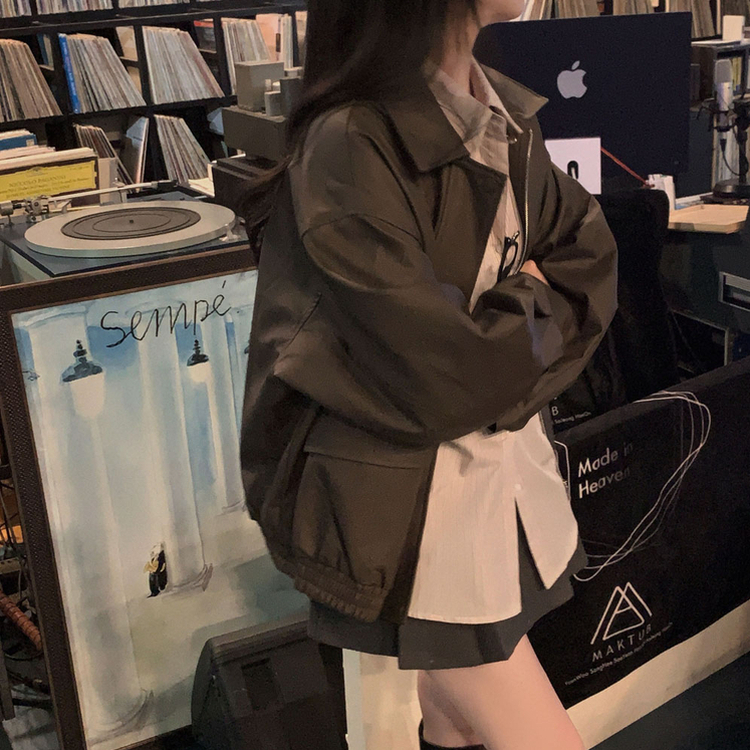 매트 레더의 정석오버핏 레더 블루종 자켓 점퍼 브라운