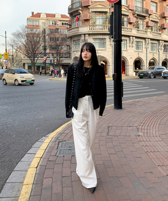 スラックス 【丈別】ツーピンタックワイドスラックス IVORY