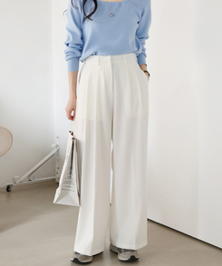 スラックス 【丈別】ツーピンタックワイドスラックス IVORY