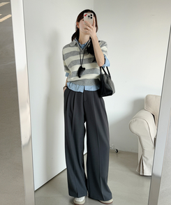 スラックス 【丈別】ツーピンタックワイドスラックス CHARCOAL