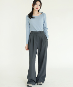 スラックス 【丈別】ツーピンタックワイドスラックス CHARCOAL