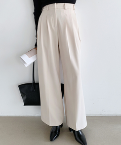 スラックス 【丈別】ツーピンタックワイドスラックス CREAM BEIGE