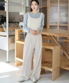 スラックス 【丈別】ツーピンタックワイドスラックス CREAM BEIGE