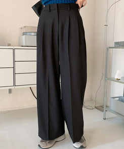 スラックス 【丈別】ツーピンタックワイドスラックス BLACK