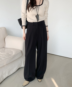 スラックス 【丈別】ツーピンタックワイドスラックス BLACK