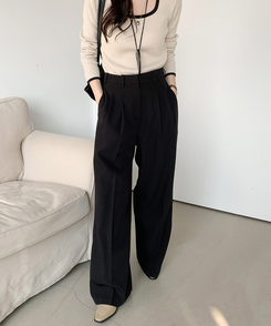 スラックス 【丈別】ツーピンタックワイドスラックス BLACK