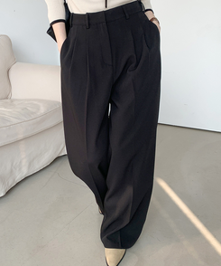 スラックス 【丈別】ツーピンタックワイドスラックス BLACK