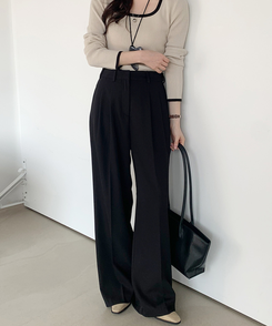 スラックス 【丈別】ツーピンタックワイドスラックス BLACK